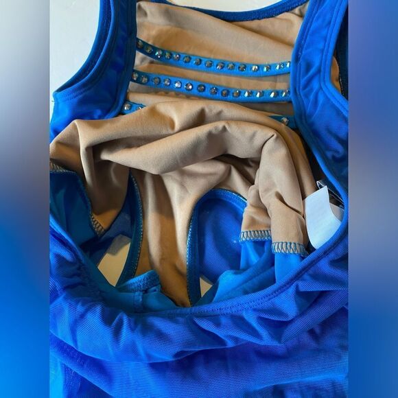 The Lineup Dance Solo custom lyrical blue Costume rhinestone SELAH MESH DRESS 10 - Picture 7 of 15